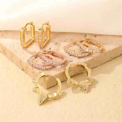 1 Pair Casual Simple Style Shiny Square Oval Plating Inlay Copper Zircon Rose Gold Plated White Gold Plated Gold Plated Earrings