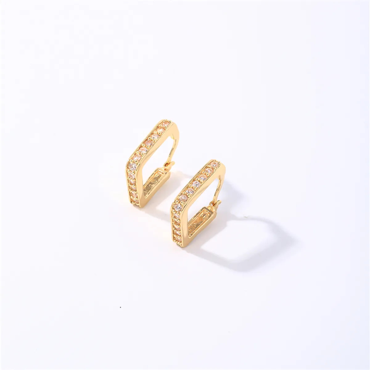 1 Pair Casual Simple Style Shiny Square Oval Plating Inlay Copper Zircon Rose Gold Plated White Gold Plated Gold Plated Earrings