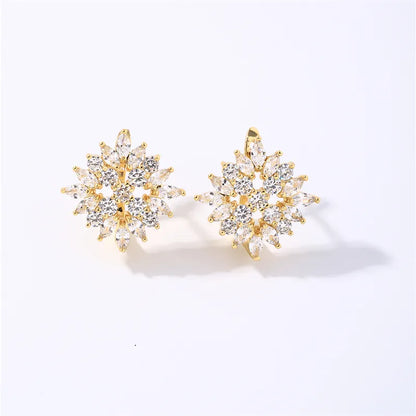 1 Pair Casual Simple Style Shiny Water Droplets Flower Plating Inlay Copper Zircon Gold Plated Ear Studs