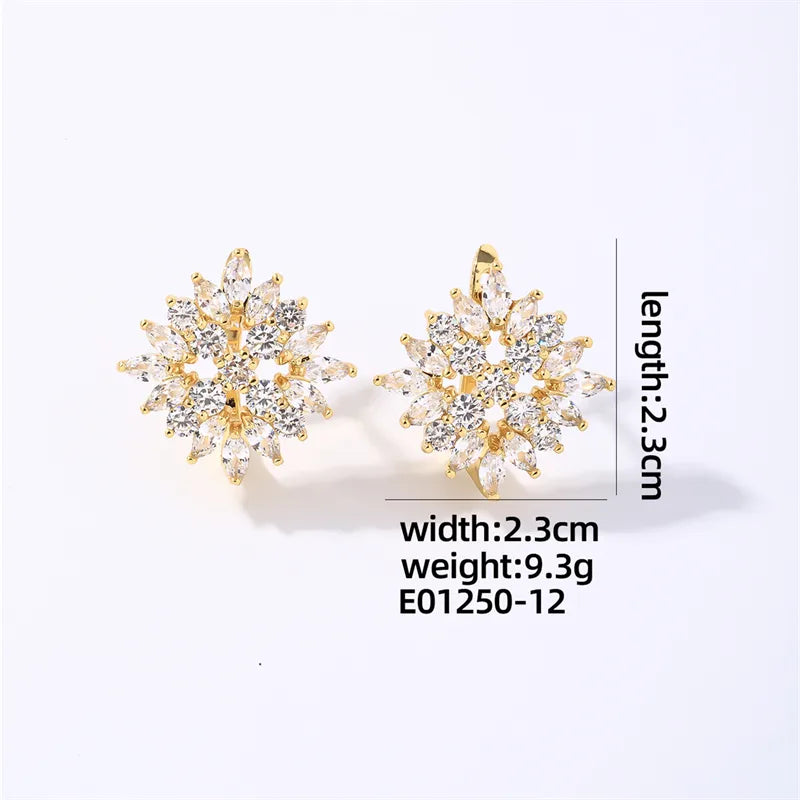 1 Pair Casual Simple Style Shiny Water Droplets Flower Plating Inlay Copper Zircon Gold Plated Ear Studs