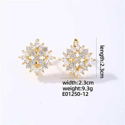 1 Pair Casual Simple Style Shiny Water Droplets Flower Plating Inlay Copper Zircon Gold Plated Ear Studs