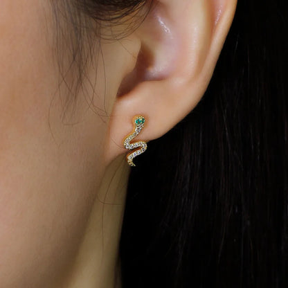 1 Pair Casual Simple Style Snake Plating Inlay Sterling Silver Rhinestones 18k Gold Plated White Gold Plated Ear Studs