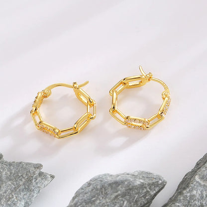 1 Pair Casual Simple Style Solid Color Hollow Out Inlay Sterling Silver Zircon 14K Gold Plated Earrings