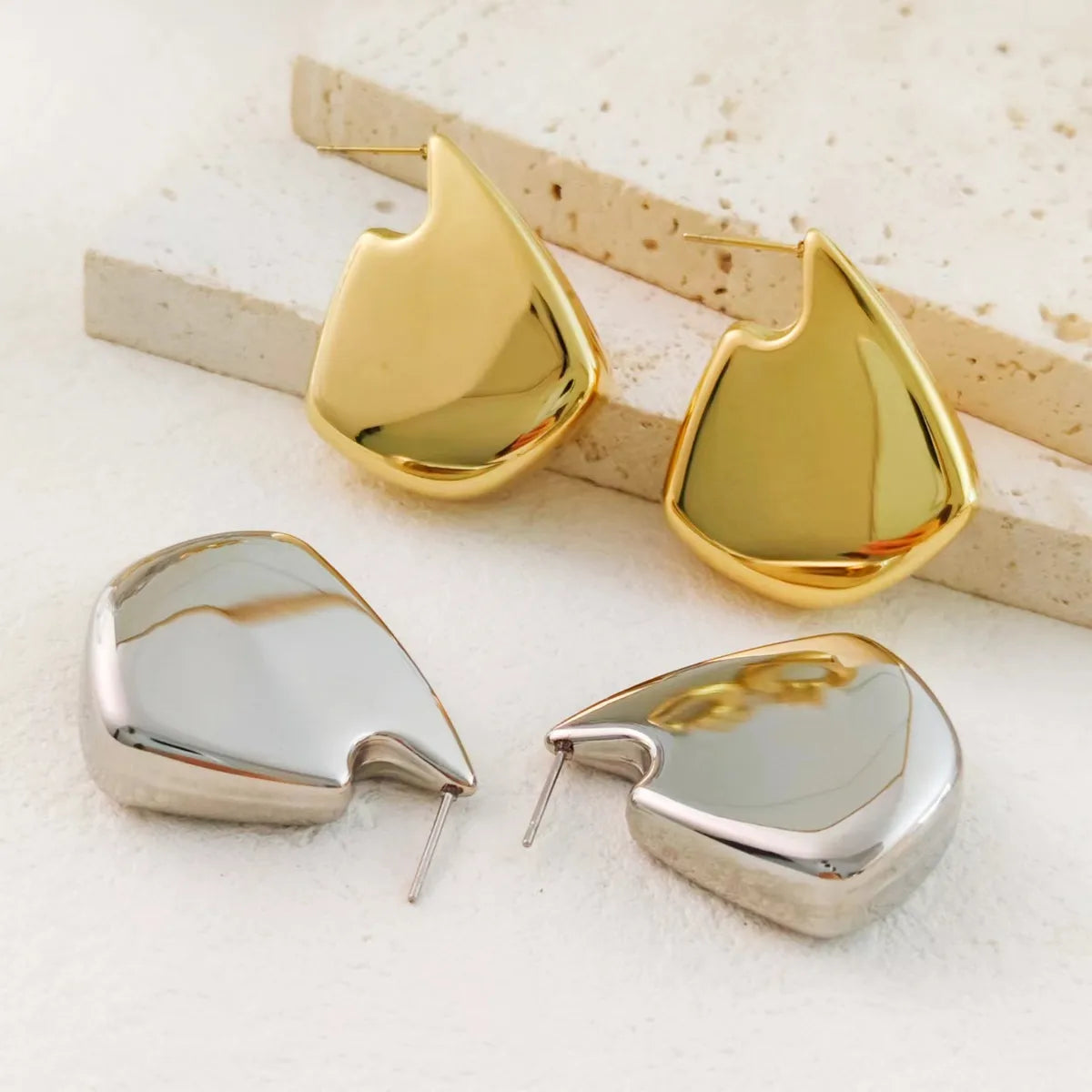 1 Pair Casual Simple Style Solid Color Plating 304 Stainless Steel 18K Gold Plated Ear Studs