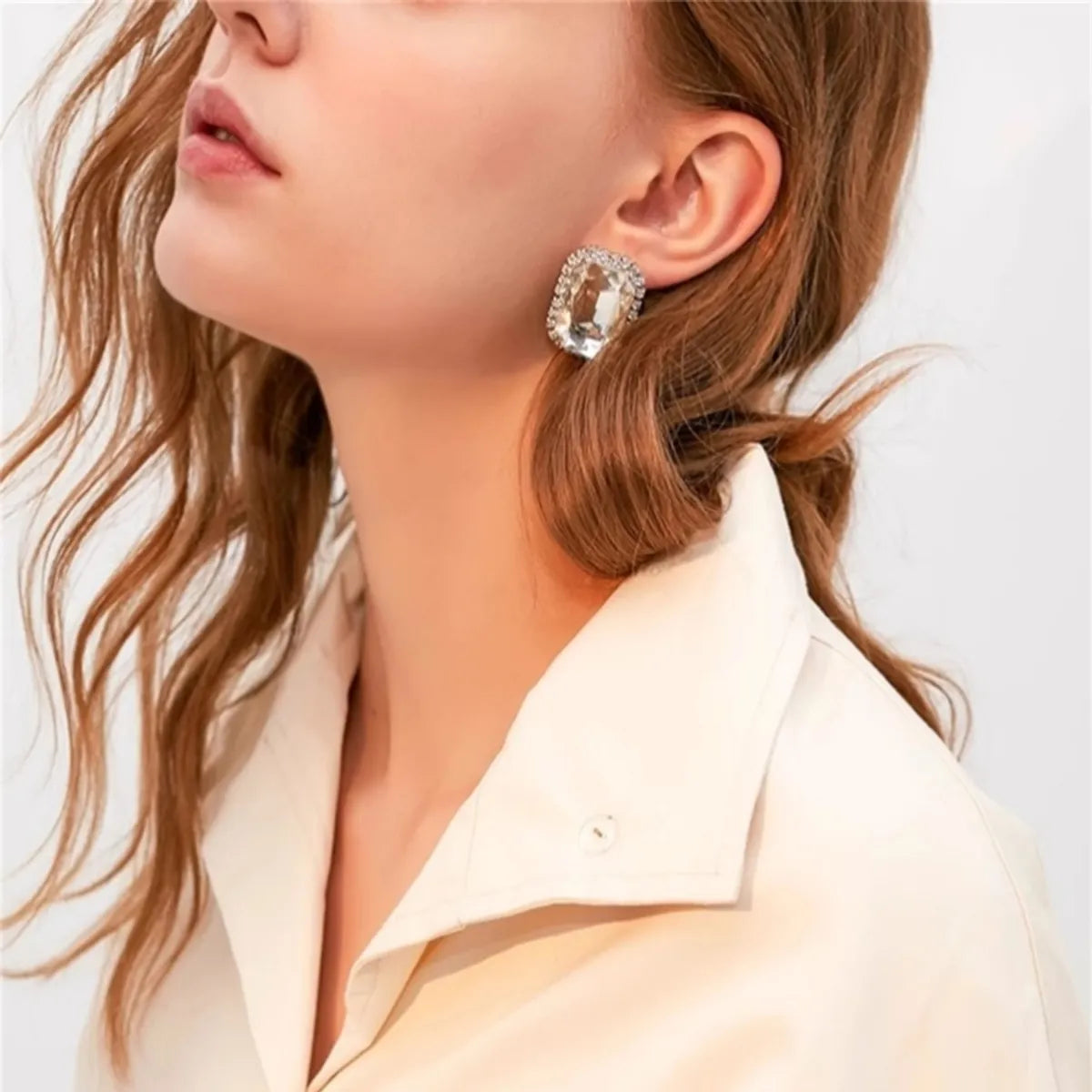 1 Pair Casual Simple Style Solid Color Plating Inlay Alloy Rhinestones Silver Plated Ear Studs