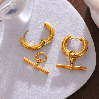 1 Pair Casual Simple Style Solid Color Plating Titanium Steel 18k Gold Plated Drop Earrings