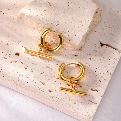 1 Pair Casual Simple Style Solid Color Plating Titanium Steel 18k Gold Plated Drop Earrings