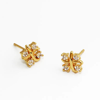 1 Pair Casual Simple Style Solid Color Solid Color Plating Inlay Copper Alloy Zircon 18K Gold Plated Ear Studs