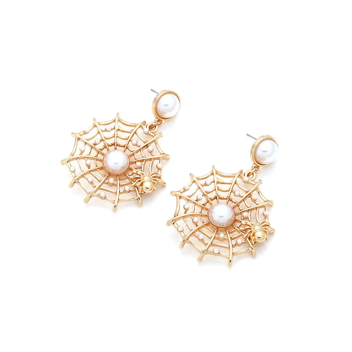 1 Pair Casual Simple Style Spider Spider Web Hollow Out Inlay Zinc Alloy Artificial Pearls Drop Earrings