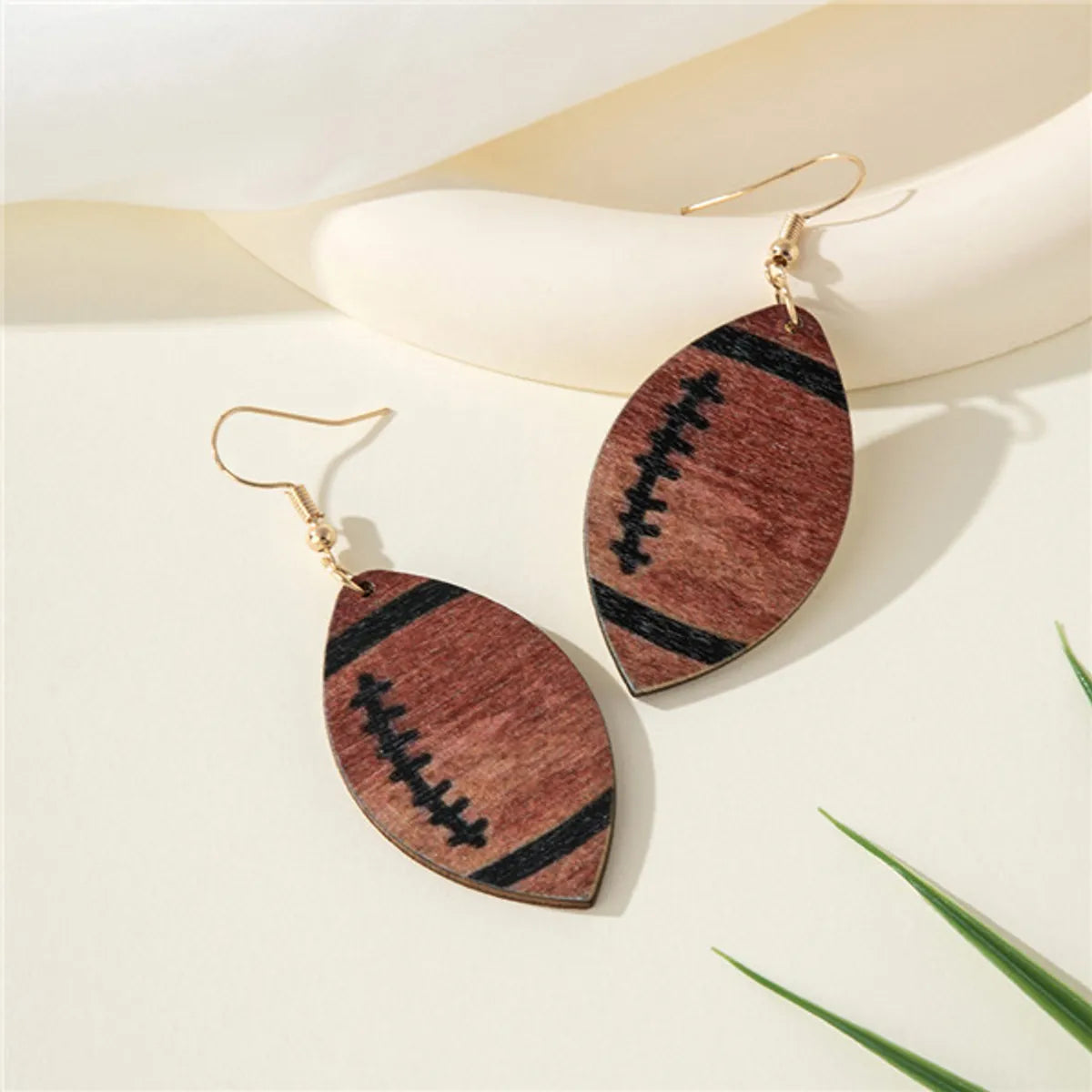 1 Pair Casual Simple Style Sports Rugby Wood Drop Earrings