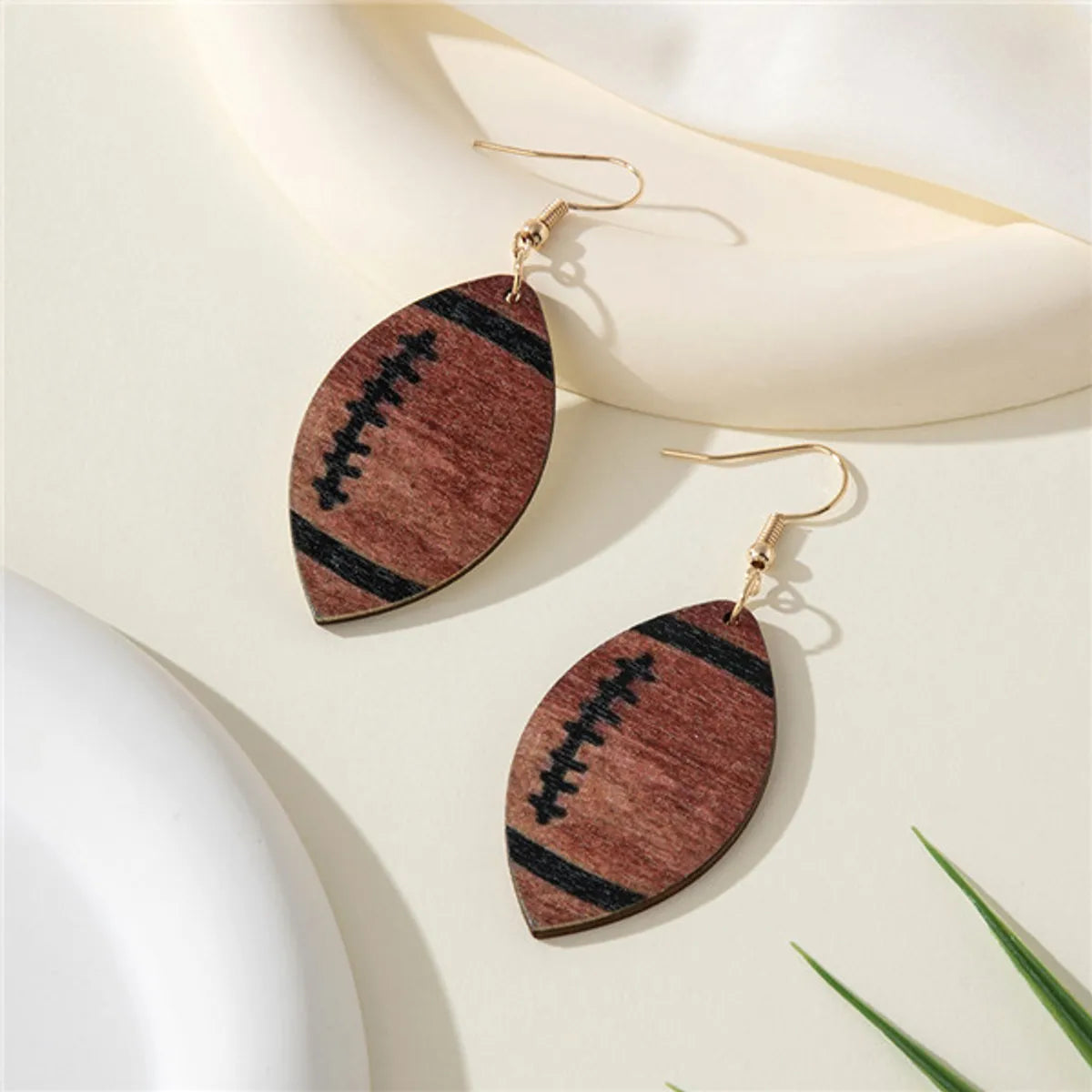 1 Pair Casual Simple Style Sports Rugby Wood Drop Earrings