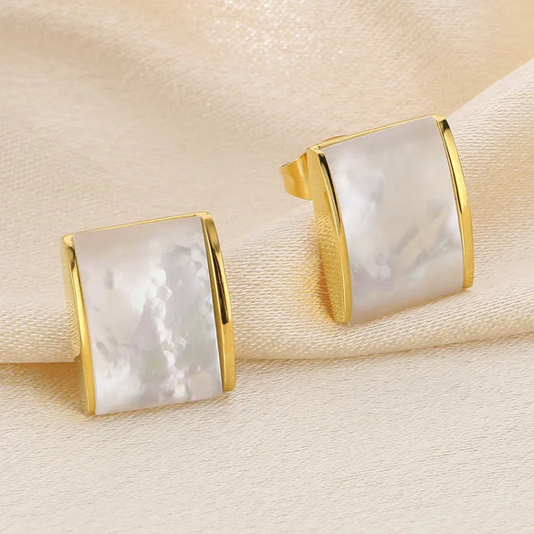 1 Pair Casual Simple Style Square Inlay 304 Stainless Steel Shell 18K Gold Plated Ear Studs