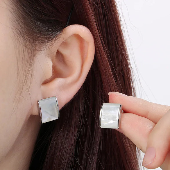 1 Pair Casual Simple Style Square Inlay 304 Stainless Steel Shell 18K Gold Plated Ear Studs