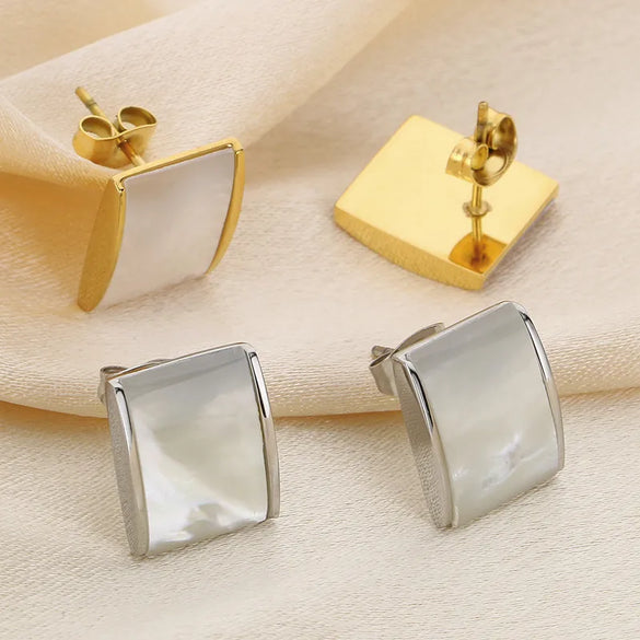 1 Pair Casual Simple Style Square Inlay 304 Stainless Steel Shell 18K Gold Plated Ear Studs