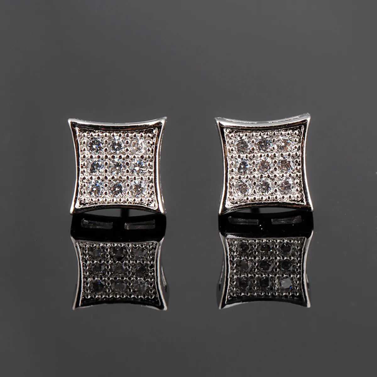 1 Pair Casual Simple Style Square Plating Inlay Copper Zircon 18k Gold Plated White Gold Plated Ear Studs