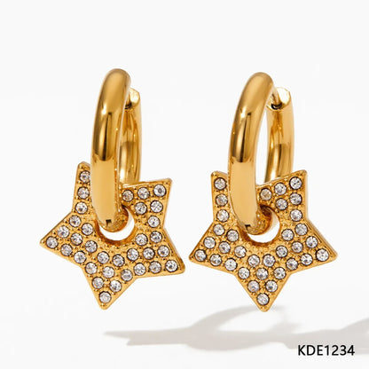 1 Pair Casual Simple Style Star Heart Shape Inlay 304 Stainless Steel Zircon 16K Gold Plated Gold Plated Drop Earrings