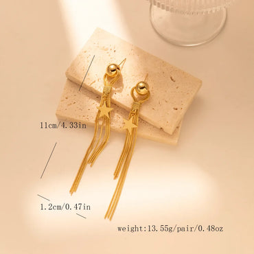 1 Pair Casual Simple Style Star Tassel Pearl Plating Alloy Drop Earrings