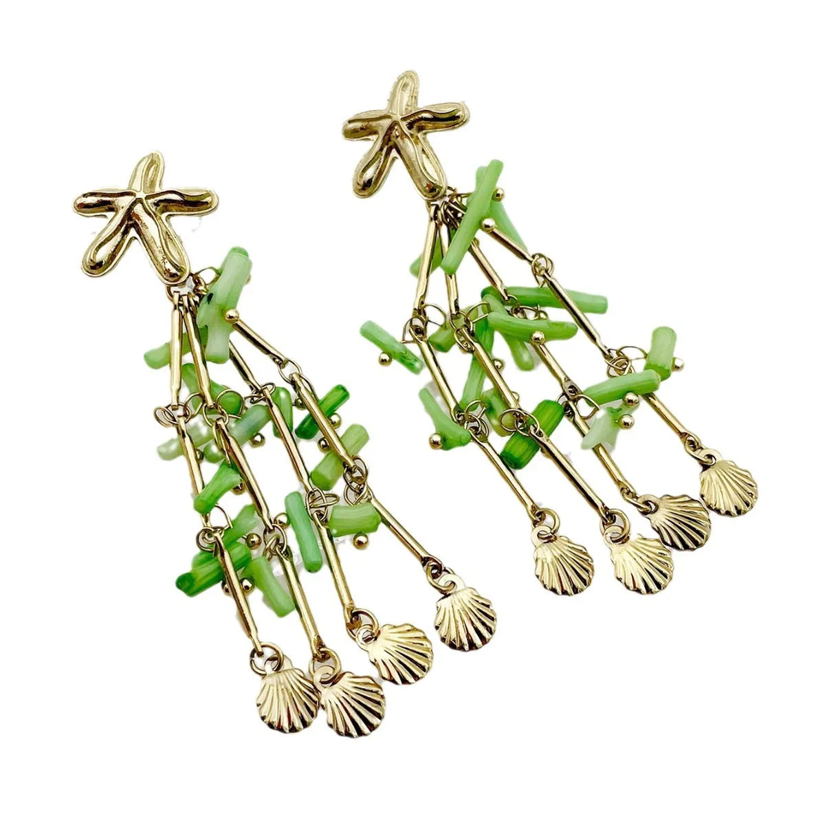 1 Pair Casual Simple Style Starfish Shell Beaded Tassel 304 Stainless Steel Drop Earrings