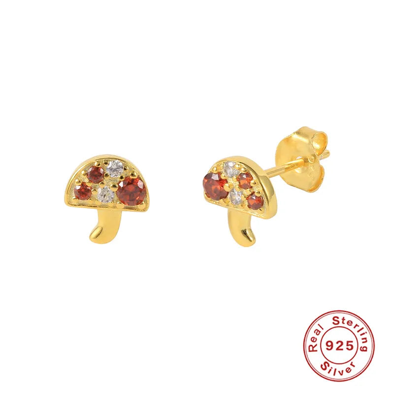 1 Pair Casual Simple Style Streetwear Geometric Mushroom Butterfly Inlay Sterling Silver Zircon Ear Studs