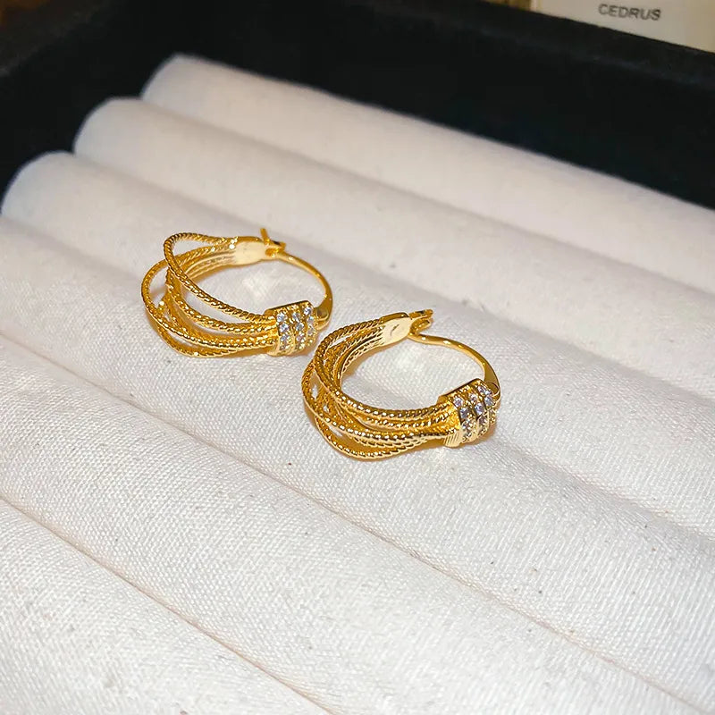 1 Pair Casual Simple Style Stripe Plating Inlay Copper Zircon 14K Gold Plated Earrings