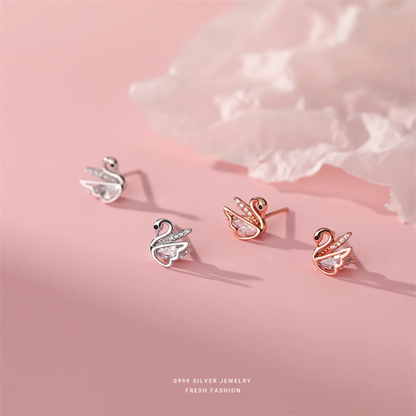 1 Pair Casual Simple Style Swan Plating Inlay Sterling Silver Rhinestones Rose Gold Plated White Gold Plated Ear Studs