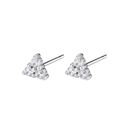 1 Pair Casual Simple Style Triangle Plating Inlay Sterling Silver Zircon Ear Studs