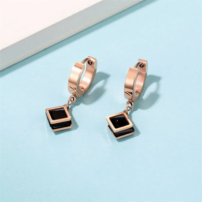 1 Pair Casual Simple Style Triangle Rhombus Plating Inlay Stainless Steel Titanium Steel Zircon Gold Plated Drop Earrings