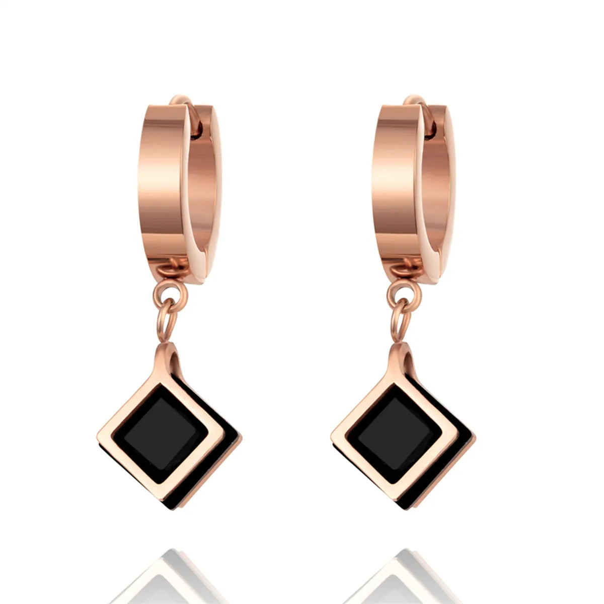 1 Pair Casual Simple Style Triangle Rhombus Plating Inlay Stainless Steel Titanium Steel Zircon Gold Plated Drop Earrings