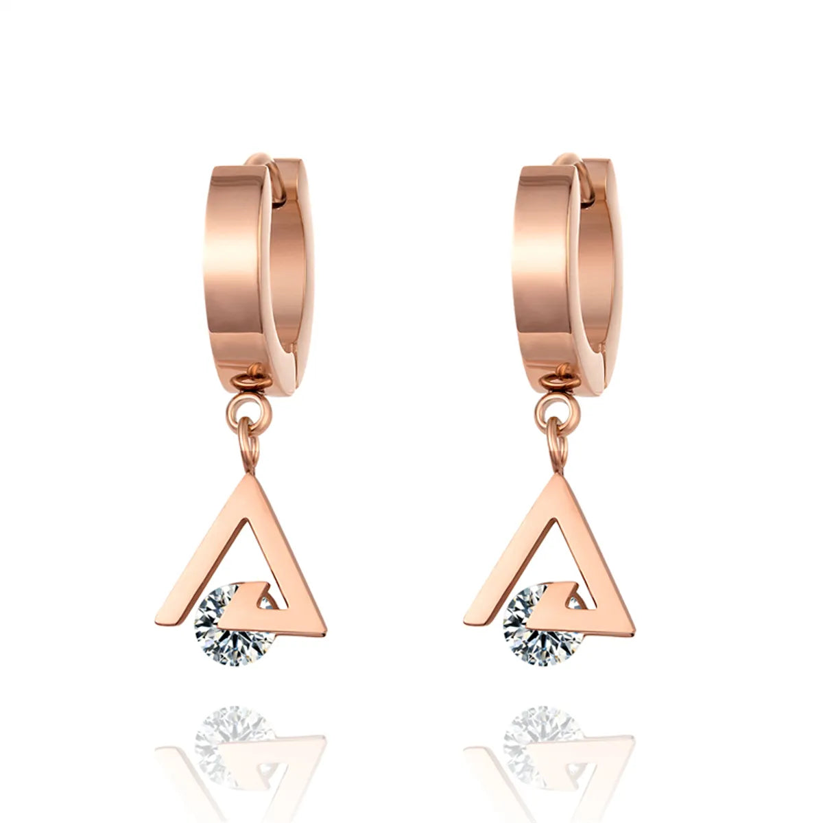 1 Pair Casual Simple Style Triangle Rhombus Plating Inlay Stainless Steel Titanium Steel Zircon Gold Plated Drop Earrings