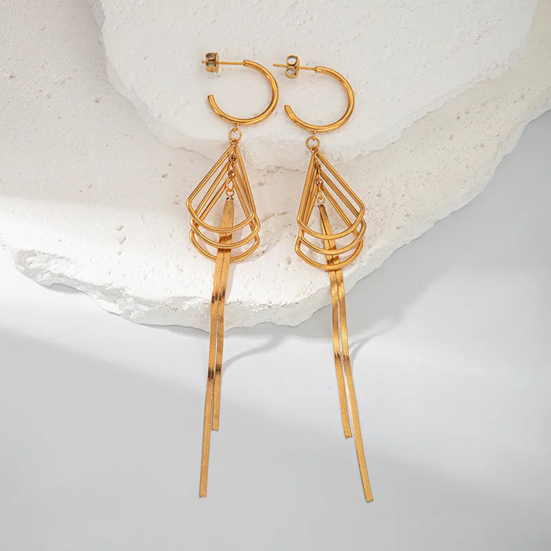 1 Pair Casual Simple Style Triangle Sector Plating 304 Stainless Steel 14K Gold Plated Drop Earrings