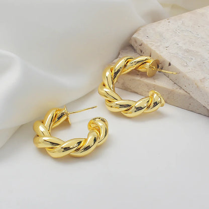 1 Pair Casual Simple Style Twist Plating Copper 18K Gold Plated Ear Studs