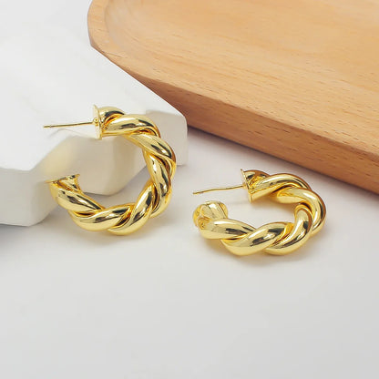 1 Pair Casual Simple Style Twist Plating Copper 18K Gold Plated Ear Studs