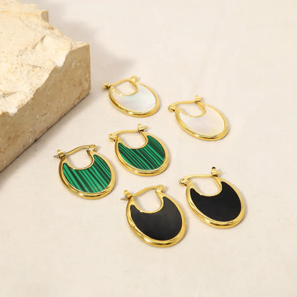 1 Pair Casual Simple Style U Shape Titanium Steel Plating Inlay Malachite Shell 18k Gold Plated Earrings