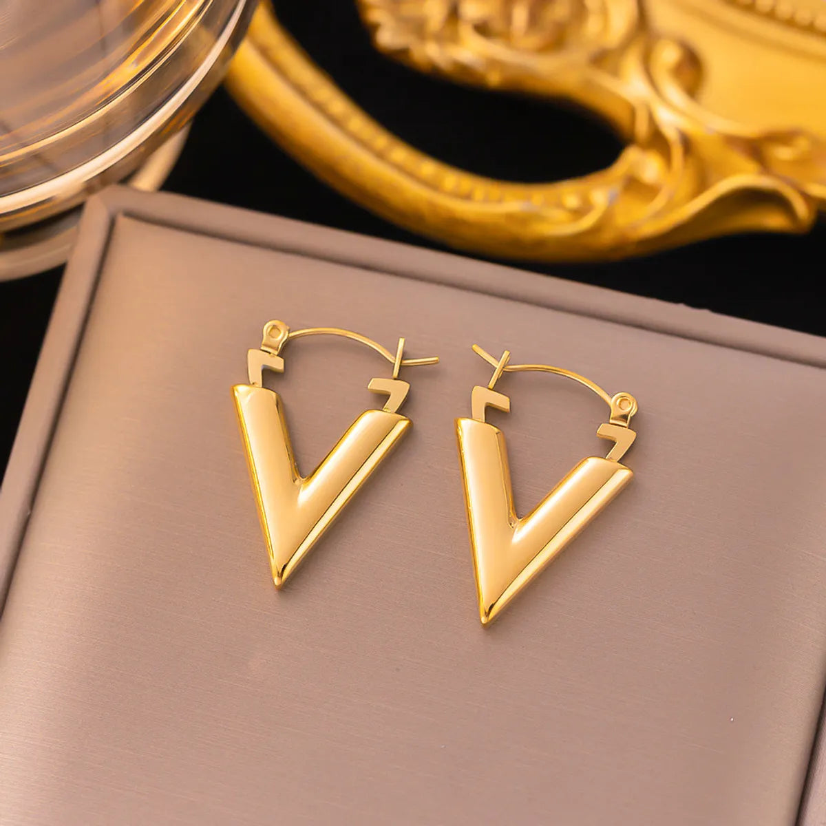 1 Pair Casual Simple Style V Shape Plating 304 Stainless Steel Earrings