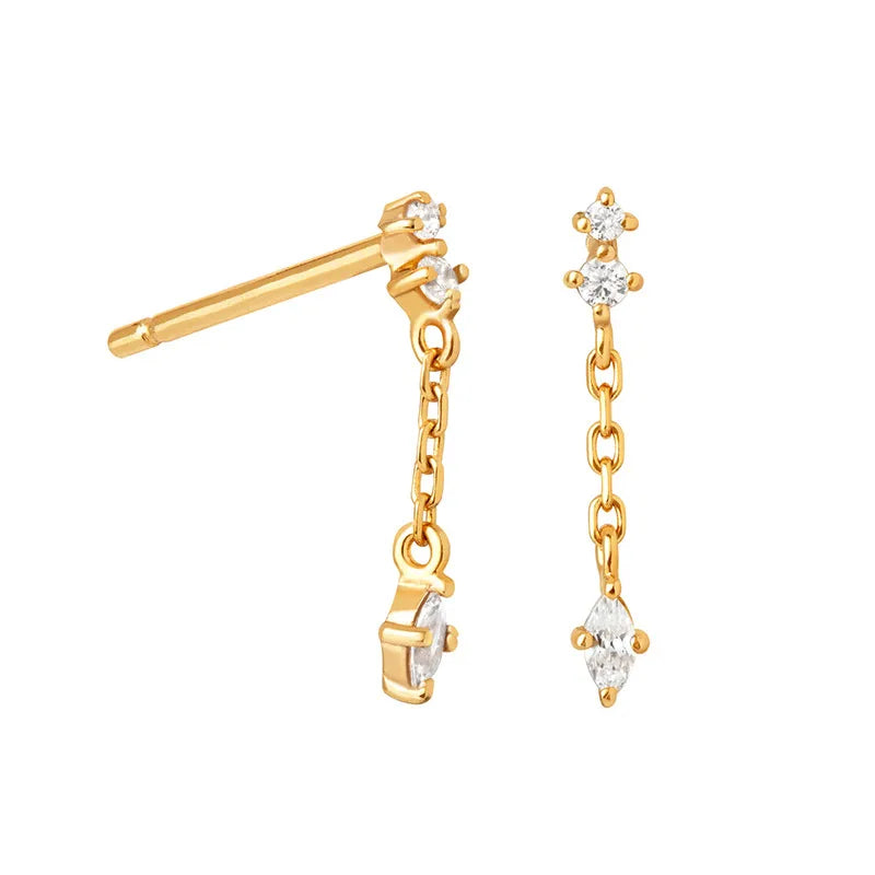 1 Pair Casual Simple Style Water Droplets Copper Plating Chain Inlay Zircon Drop Earrings