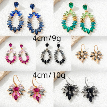 1 Pair Casual Simple Style Water Droplets Flower Alloy Glass Rhinestones Drop Earrings