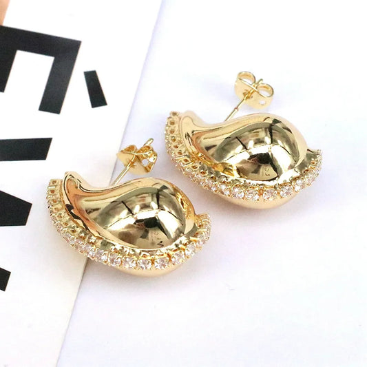 1 Pair Casual Simple Style Water Droplets Plating Inlay Copper Zircon 18k Gold Plated Silver Plated Ear Studs