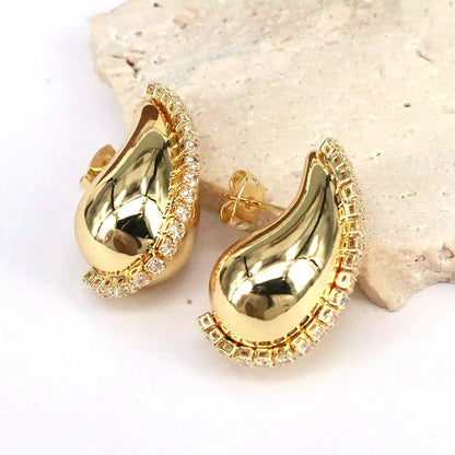 1 Pair Casual Simple Style Water Droplets Plating Inlay Copper Zircon 18k Gold Plated Silver Plated Ear Studs