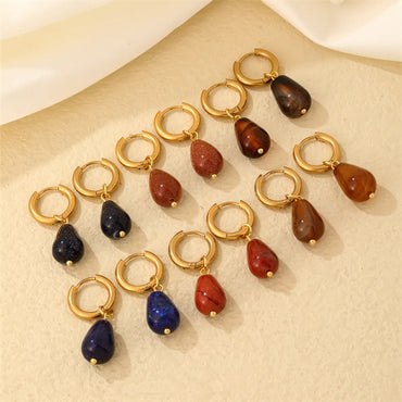 1 Pair Casual Simple Style Water Droplets Plating Stainless Steel Natural Stone Gold Plated Drop Earrings