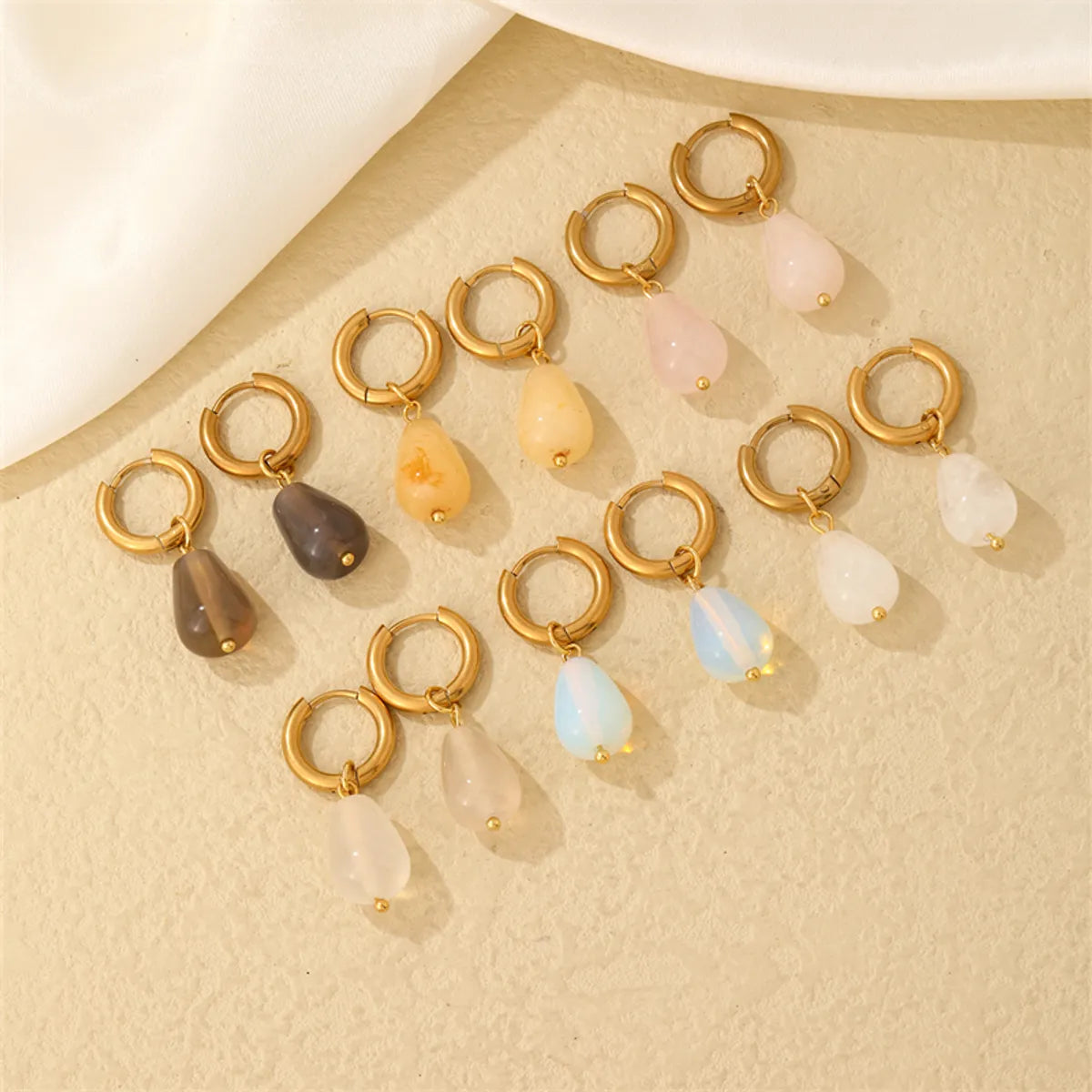 1 Pair Casual Simple Style Water Droplets Plating Stainless Steel Natural Stone Gold Plated Drop Earrings