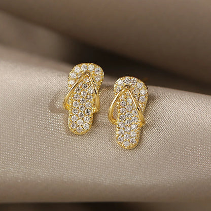 1 Pair Casual Slippers Inlay Alloy Rhinestones Ear Studs