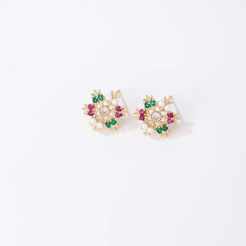 1 Pair Casual Snowflake Plating Inlay Copper Zircon K Gold Plated Ear Studs