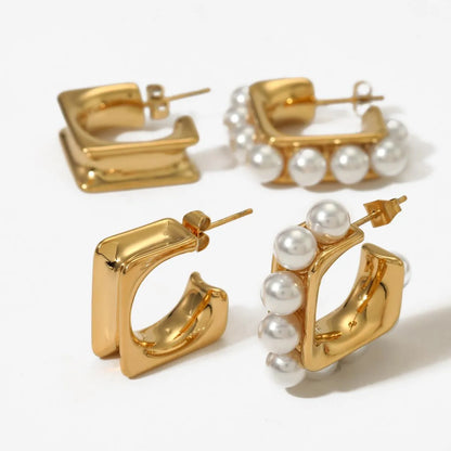 1 Pair Casual Solid Color Plating Inlay 316 Stainless Steel  Rhinestones Pearl 16K Gold Plated White Gold Plated Gold Plated Ear Studs