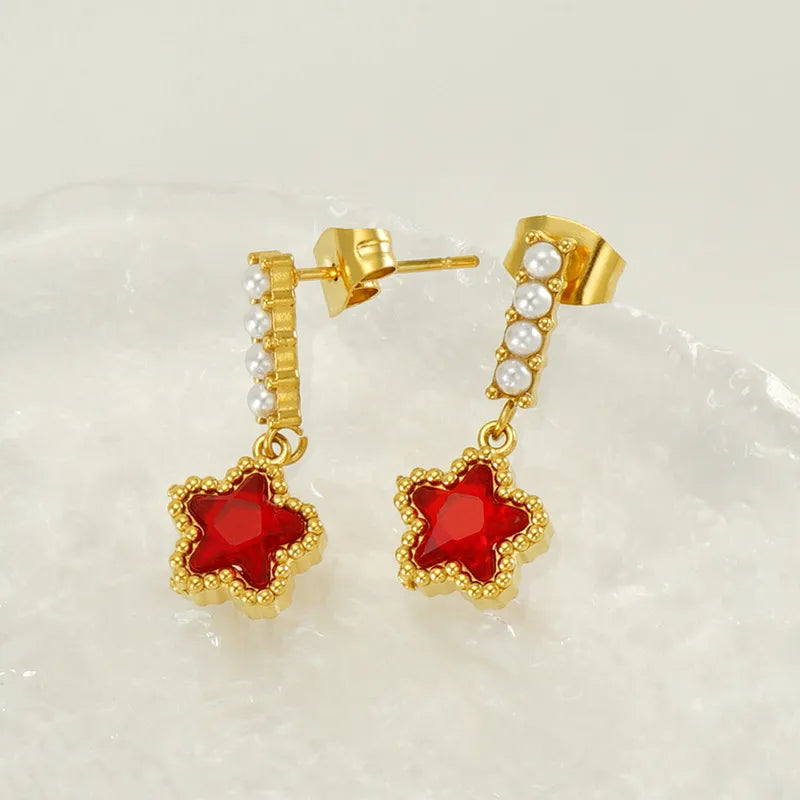 1 Pair Casual Star 304 Stainless Steel 18K Gold Plated Drop Earrings