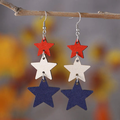 1 Pair Casual Star Heart Shape 304 Stainless Steel Wood Drop Earrings