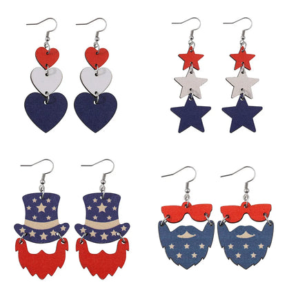 1 Pair Casual Star Heart Shape 304 Stainless Steel Wood Drop Earrings