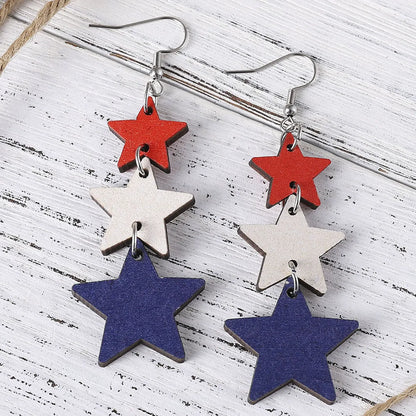 1 Pair Casual Star Heart Shape 304 Stainless Steel Wood Drop Earrings