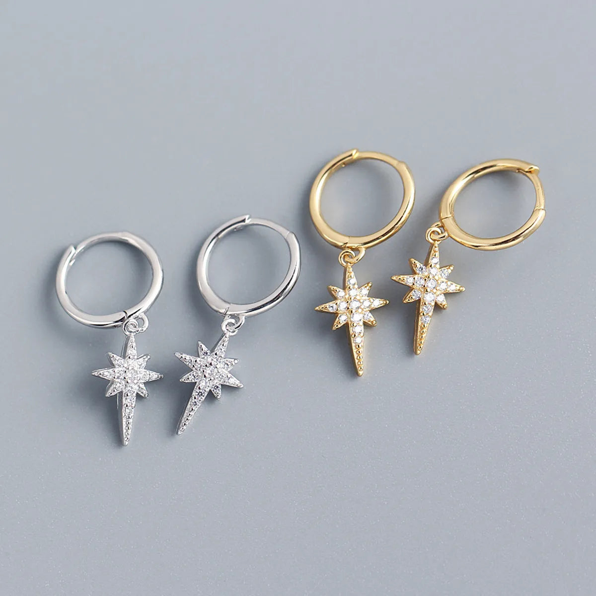 1 Pair Casual Star Sterling Silver Inlay Rhinestones Drop Earrings