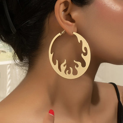 1 Pair Casual Streetwear Circle Flame Plating Alloy Gold Plated Hoop Earrings