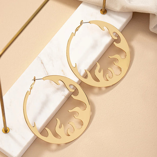 1 Pair Casual Streetwear Circle Flame Plating Alloy Gold Plated Hoop Earrings